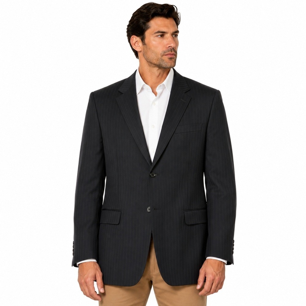 Astor & Black Blazer Mens 44-46 Black Pinstripe Bespoke Paisley Lining Luxury